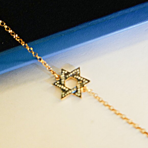 NEW 18K Gold Plated Sterling Silver  Zircon Crystal Star of David Bracelet Italy - Picture 1 of 4